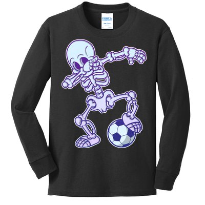 Dabbing Soccer Skeleton Kids Long Sleeve Shirt