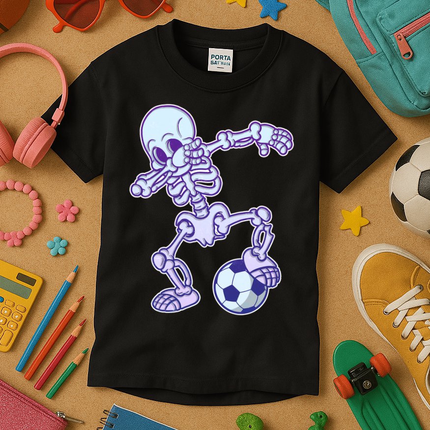 Dabbing Soccer Skeleton Kids T-Shirt