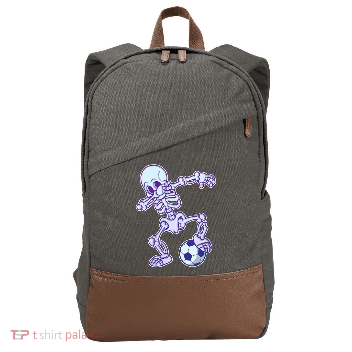 Dabbing Soccer Skeleton Cotton Canvas Backpack