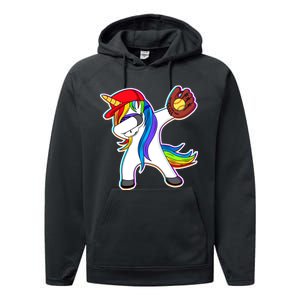 Dabbing Softball Unicorn Performance Fleece Hoodie