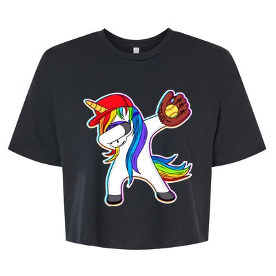 Dabbing Softball Unicorn Bella+Canvas Jersey Crop Tee