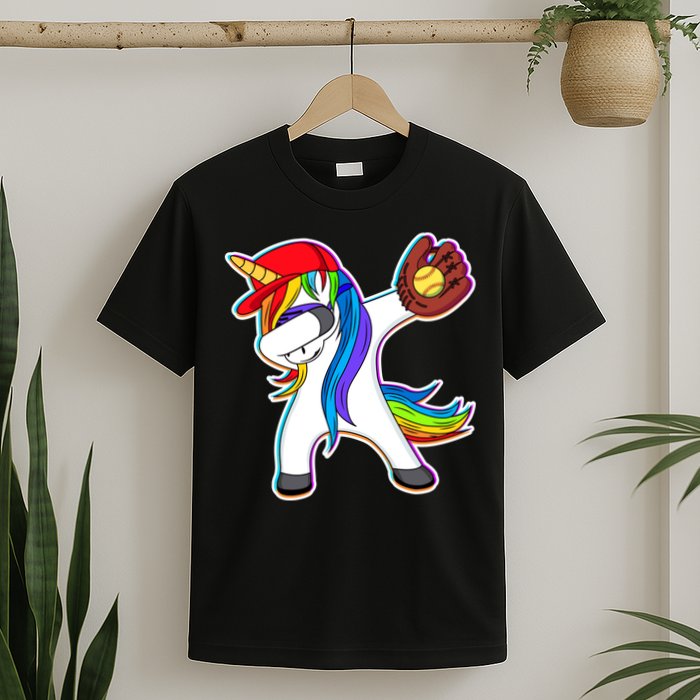 Dabbing Softball Unicorn T-Shirt