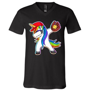 Dabbing Softball Unicorn V-Neck T-Shirt