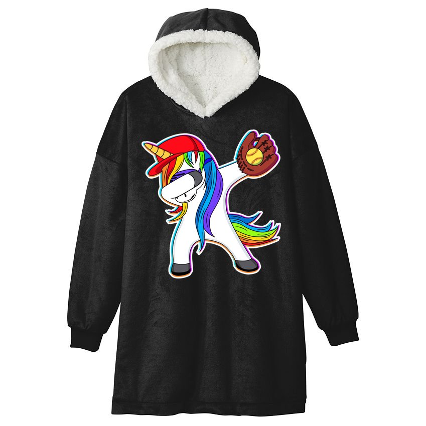 Dabbing Softball Unicorn Hooded Wearable Blanket