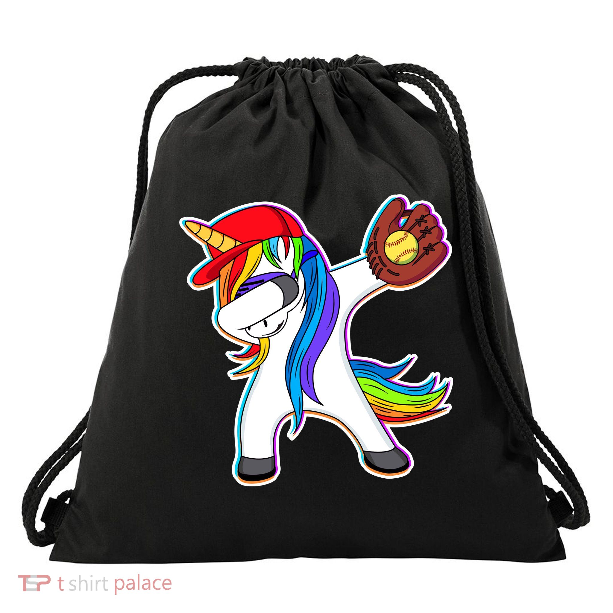 Dabbing Softball Unicorn Drawstring Bag