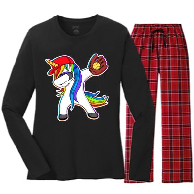 Dabbing Softball Unicorn Women's Long Sleeve Flannel Pajama Set 