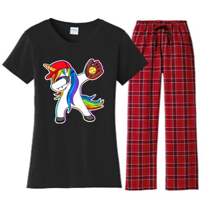 Dabbing Softball Unicorn Women's Flannel Pajama Set