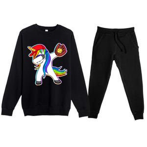 Dabbing Softball Unicorn Premium Crewneck Sweatsuit Set