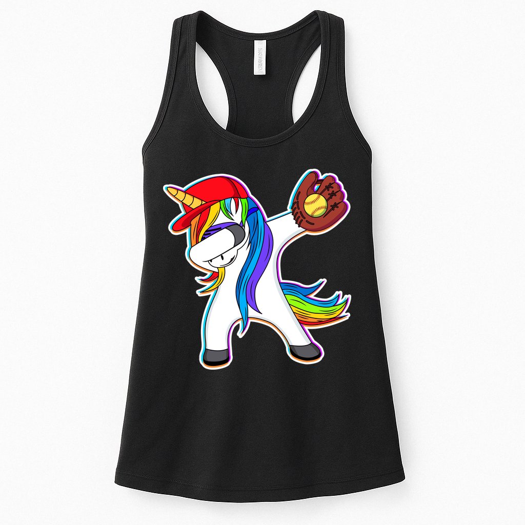 Dabbing Softball Unicorn Womens Tank Top