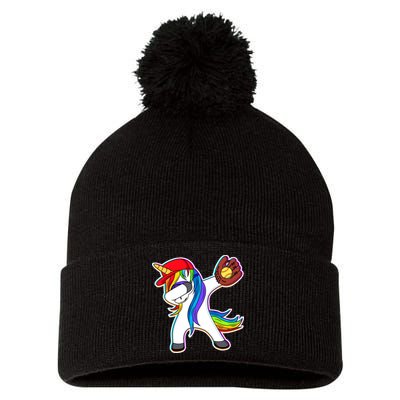 Dabbing Softball Unicorn Pom Pom 12in Knit Beanie