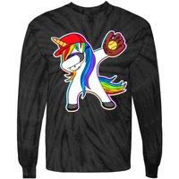 Dabbing Softball Unicorn Tie-Dye Long Sleeve Shirt