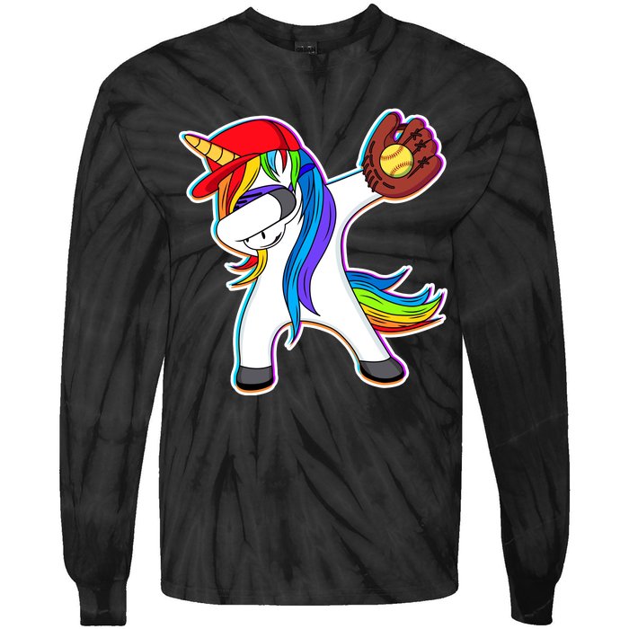 Dabbing Softball Unicorn Tie-Dye Long Sleeve Shirt