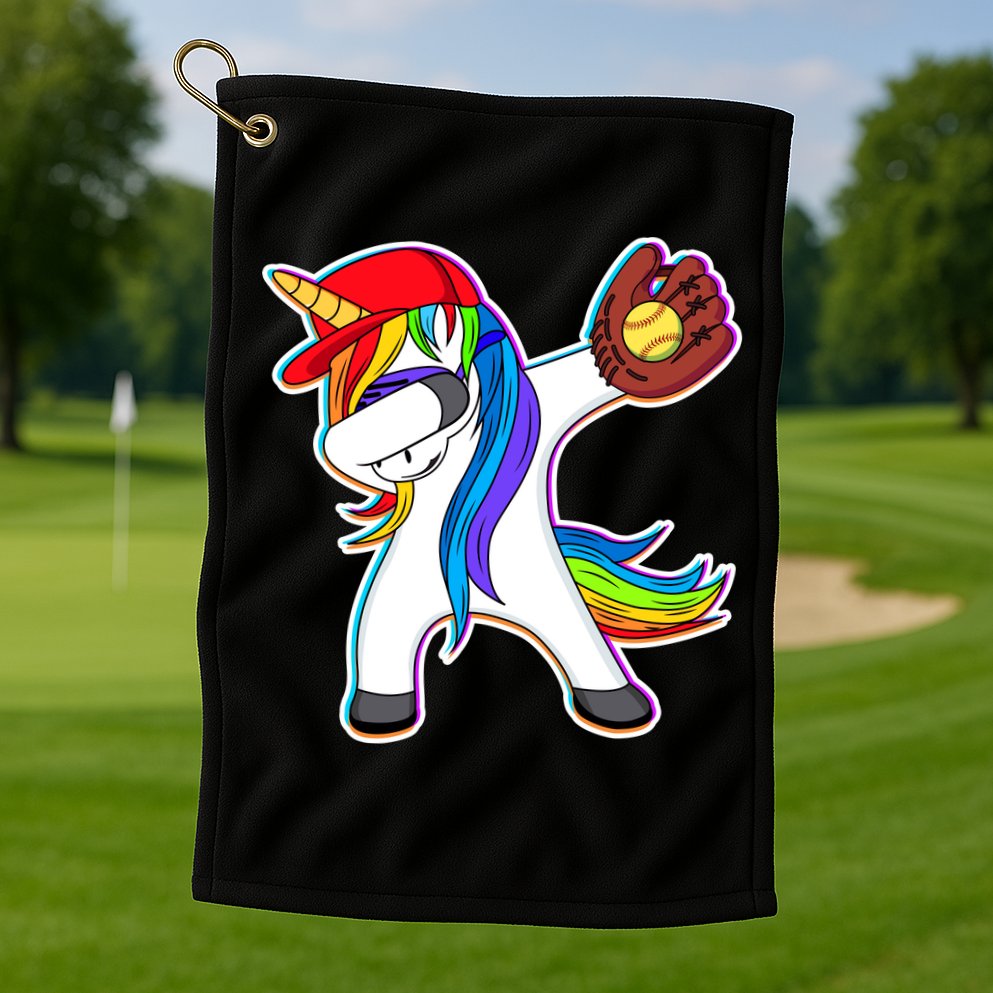 Dabbing Softball Unicorn Golf Towel