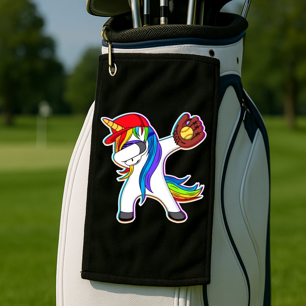 Dabbing Softball Unicorn Golf Towel