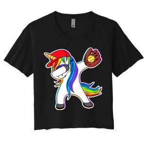 Dabbing Softball Unicorn Women's Crop Top Tee