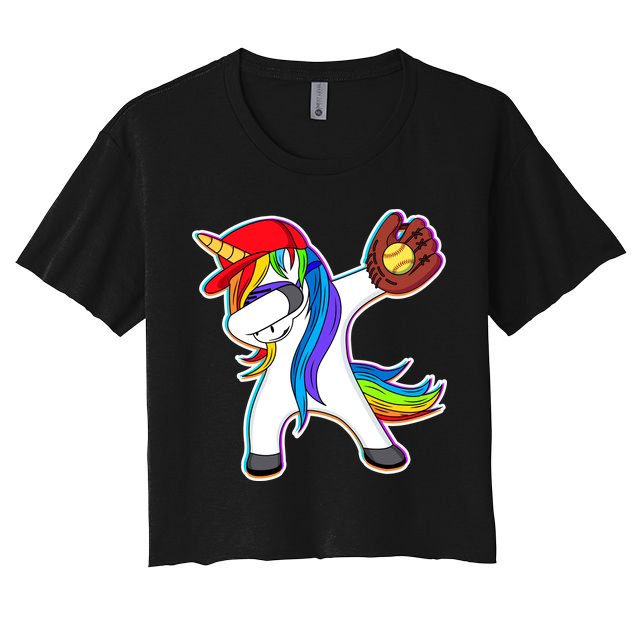 Dabbing Softball Unicorn Crop Top