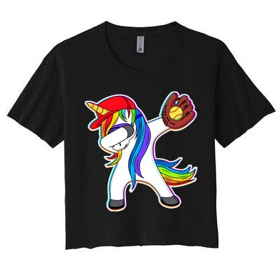 Dabbing Softball Unicorn Women's Crop Top Tee