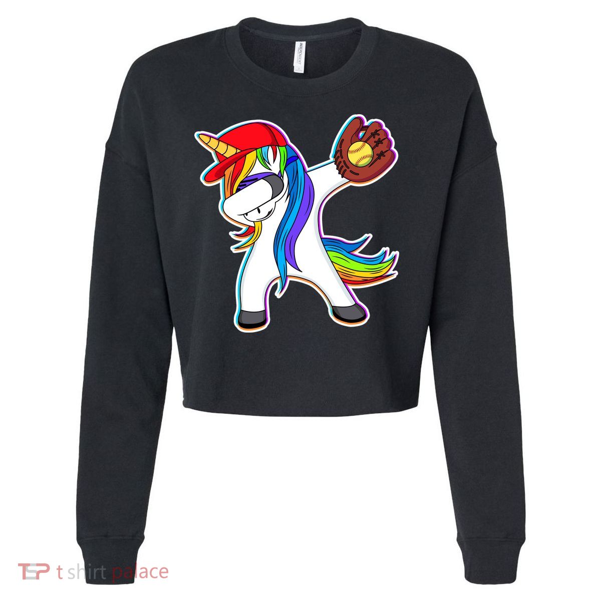 Dabbing Softball Unicorn Cropped Pullover Crew