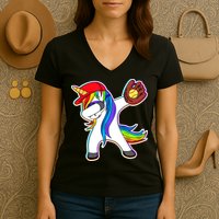 Dabbing Softball Unicorn Women's V-Neck T-Shirt