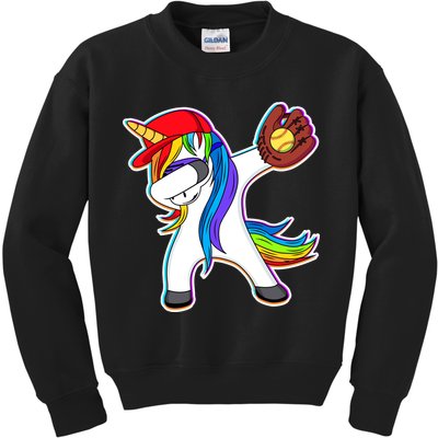Dabbing Softball Unicorn Kids Sweatshirt