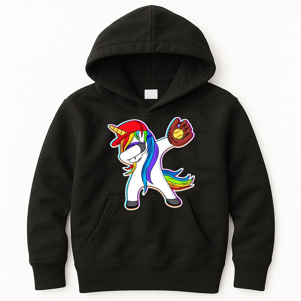 Dabbing Softball Unicorn Kids Hoodie