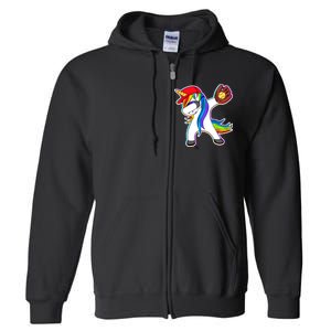 Dabbing Softball Unicorn Full Zip Hoodie