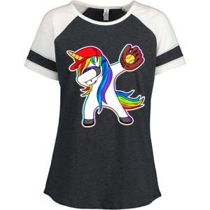 Dabbing Softball Unicorn Enza Ladies Jersey Colorblock Tee