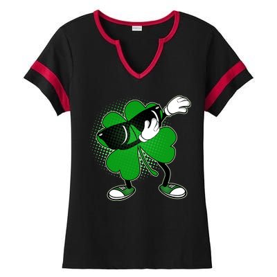 Dabbing St. Patrick's Day Shamrock Ladies Halftime Notch Neck Tee