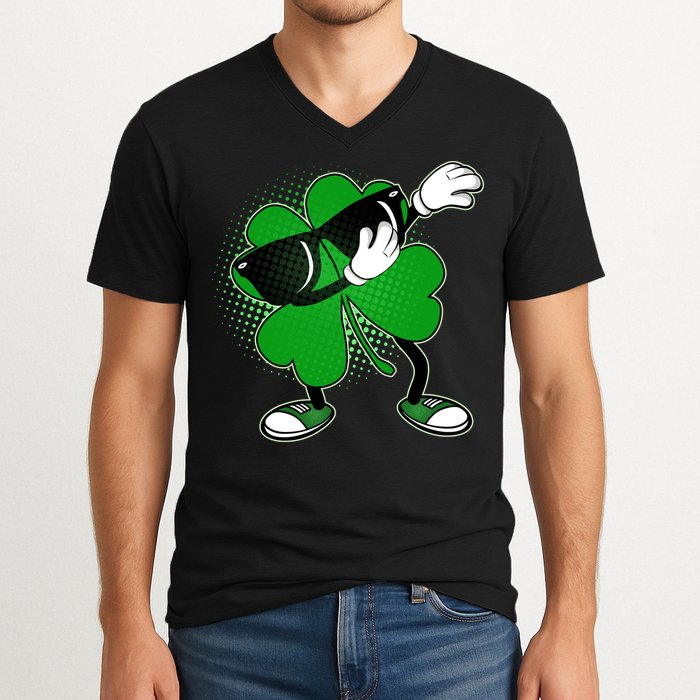 Dabbing St. Patrick's Day Shamrock V-Neck T-Shirt
