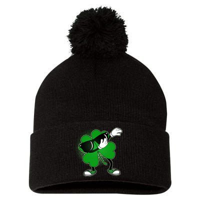 Dabbing St. Patrick's Day Shamrock Pom Pom 12in Knit Beanie