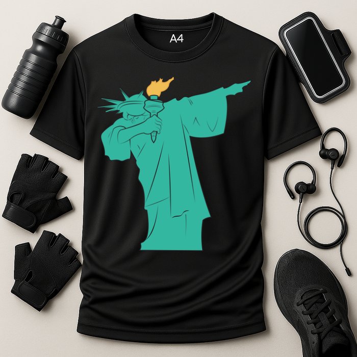 Dabbing Statue Of Liberty Cooling Performance Crew T-Shirt