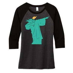 Dabbing Statue Of Liberty Women's Tri-Blend 3/4-Sleeve Raglan Shirt