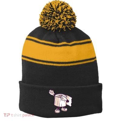 Dabbing Toilet Paper Stripe Pom Pom Beanie