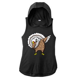 Dabbing Turkey Funny Thanksgiving Day Ladies PosiCharge Tri-Blend Wicking Draft Hoodie Tank