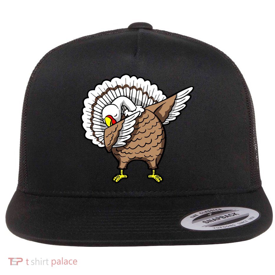 Dabbing Turkey Funny Thanksgiving Day Flat Bill Trucker Hat