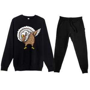 Dabbing Turkey Funny Thanksgiving Day Premium Crewneck Sweatsuit Set