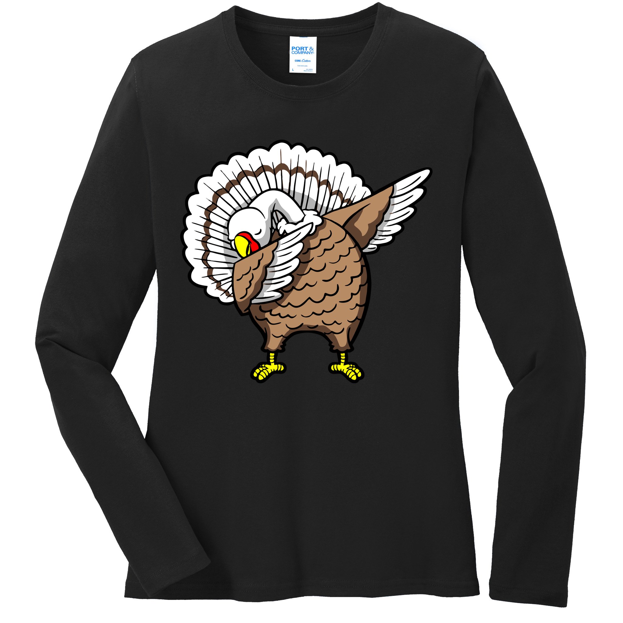 Dabbing Turkey Funny Thanksgiving Day Ladies Long Sleeve Shirt
