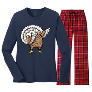 Dabbing Turkey Funny Thanksgiving Day Women's Long Sleeve Flannel Pajama Set 