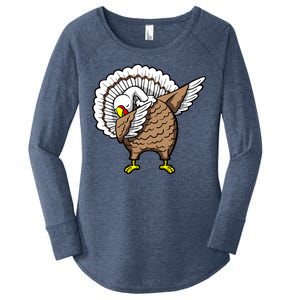 Dabbing Turkey Funny Thanksgiving Day Women's Perfect Tri Tunic Long Sleeve Shirt