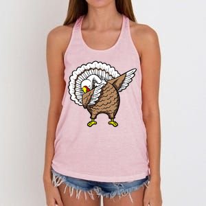 Dabbing Turkey Funny Thanksgiving Day Women's Knotted Racerback Tank