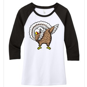 Dabbing Turkey Funny Thanksgiving Day Women's Tri-Blend 3/4-Sleeve Raglan Shirt