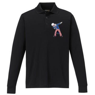 Dabbing Uncle Sam 4th of July Independence Day Performance Long Sleeve Polo