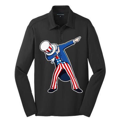 Dabbing Uncle Sam 4th of July Independence Day Silk Touch Performance Long Sleeve Polo