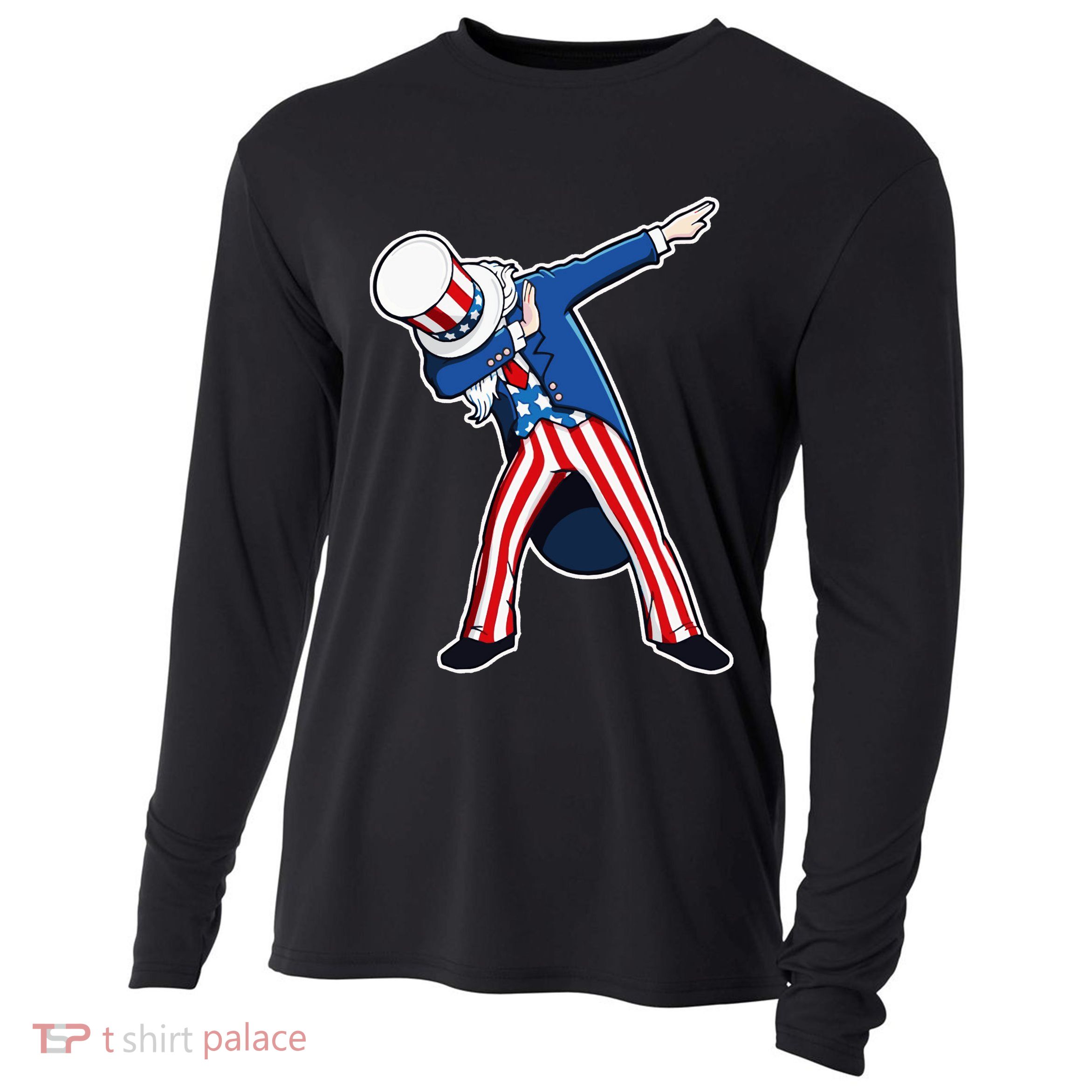 Dabbing Uncle Sam 4th of July Independence Day Cooling Performance Long Sleeve Crew