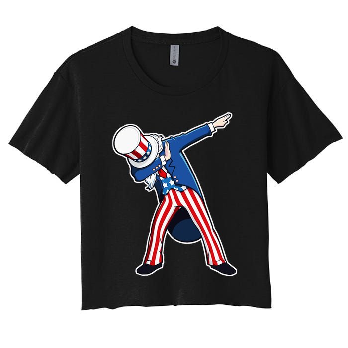Dabbing Uncle Sam 4th of July Independence Day Women's Crop Top Tee