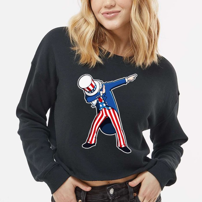 Dabbing Uncle Sam 4th of July Independence Day Cropped Pullover Crew