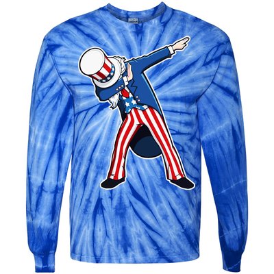 Dabbing Uncle Sam 4th of July Independence Day Tie-Dye Long Sleeve Shirt