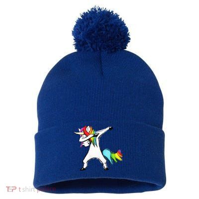 Dabbing Unicorn - Autism Awareness Pom Pom 12in Knit Beanie
