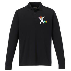 Dabbing Unicorn Performance Long Sleeve Polo