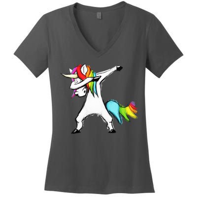 Dabbing Unicorn Women's V-Neck T-Shirt